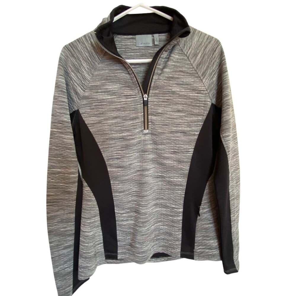 Athleta Womens Long Sleeve Running Wild Half Zip Pullover Shirt Black Gray Sz M